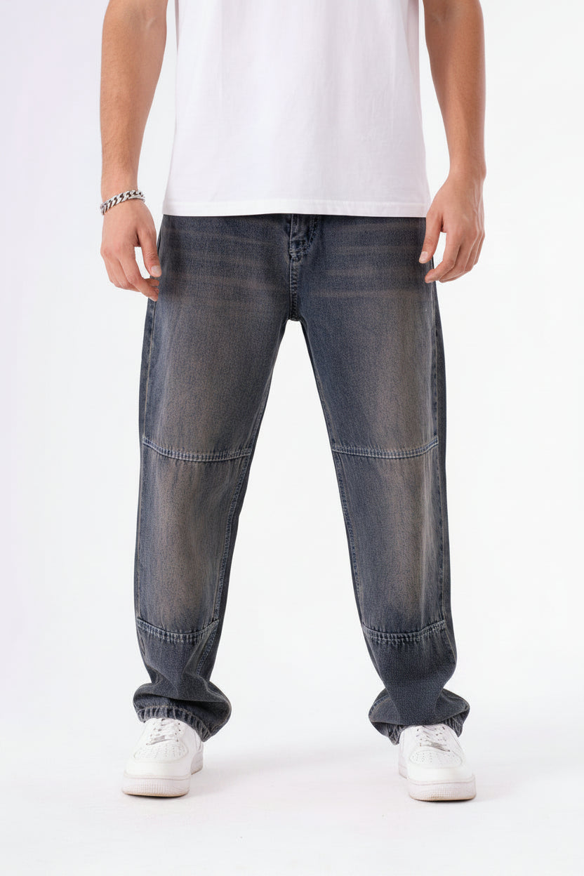 blue  baggy jeans with stitched  