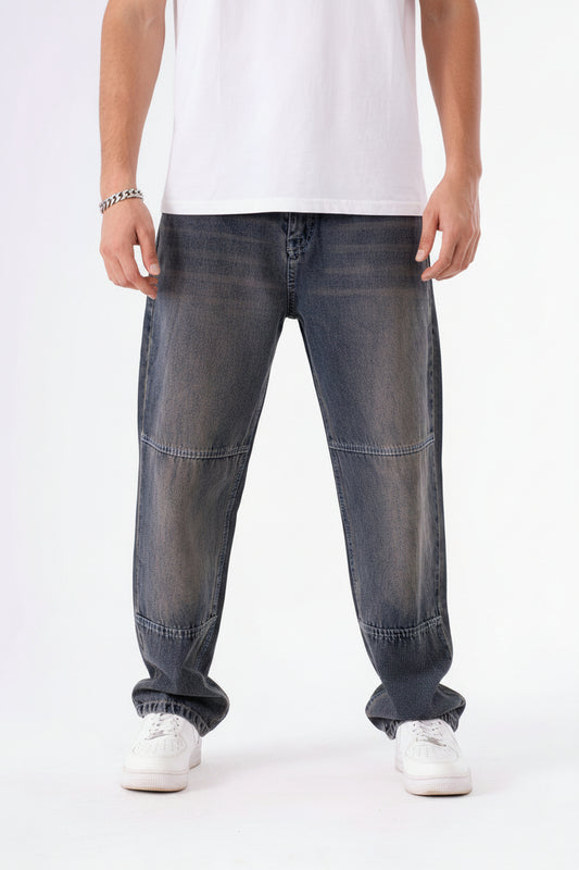  blue  baggy jeans with stitched  