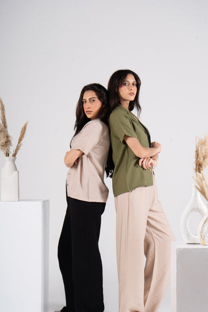 Olive Short Sleeves Linen Shirt