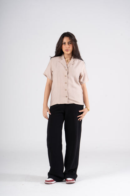Beige Short Sleeves Linen Shirt