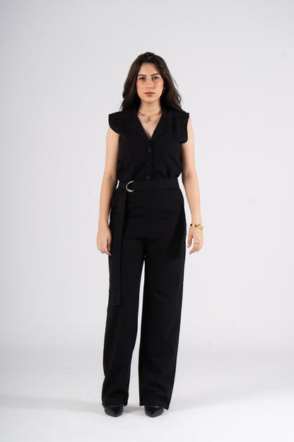 Black Jumpsuit With Adjustable Belt