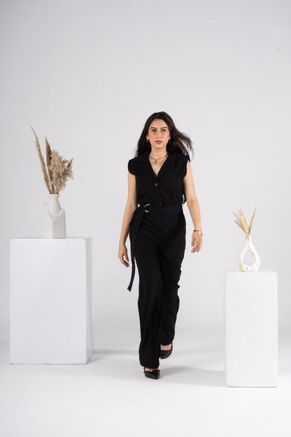 Black Jumpsuit With Adjustable Belt