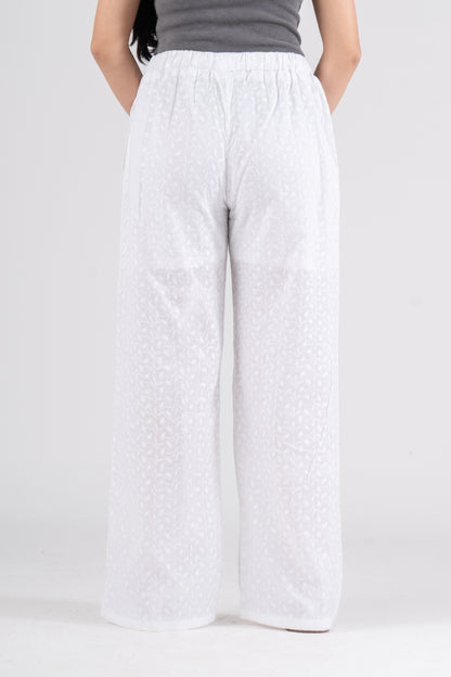 Wide Leg Eyelet Pants with Side Buttons