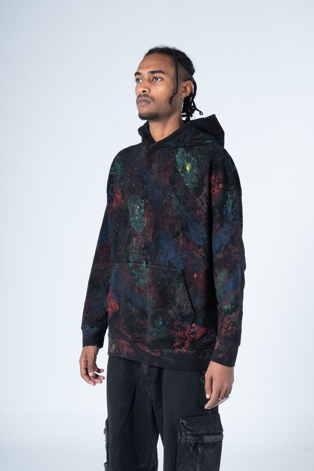 Black Casual Self-Printed Hoodie