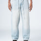 Light Blue Ribbed Hem Jeans with Denim Drawstring