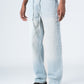 Light Blue Ribbed Hem Jeans with Denim Drawstring