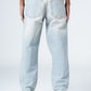 Light Blue Ribbed Hem Jeans with Denim Drawstring