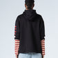 Black Striped Half Sleeve Printed Hoodie