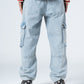 Denim Blue Side Flap Pockets Straight Jeans