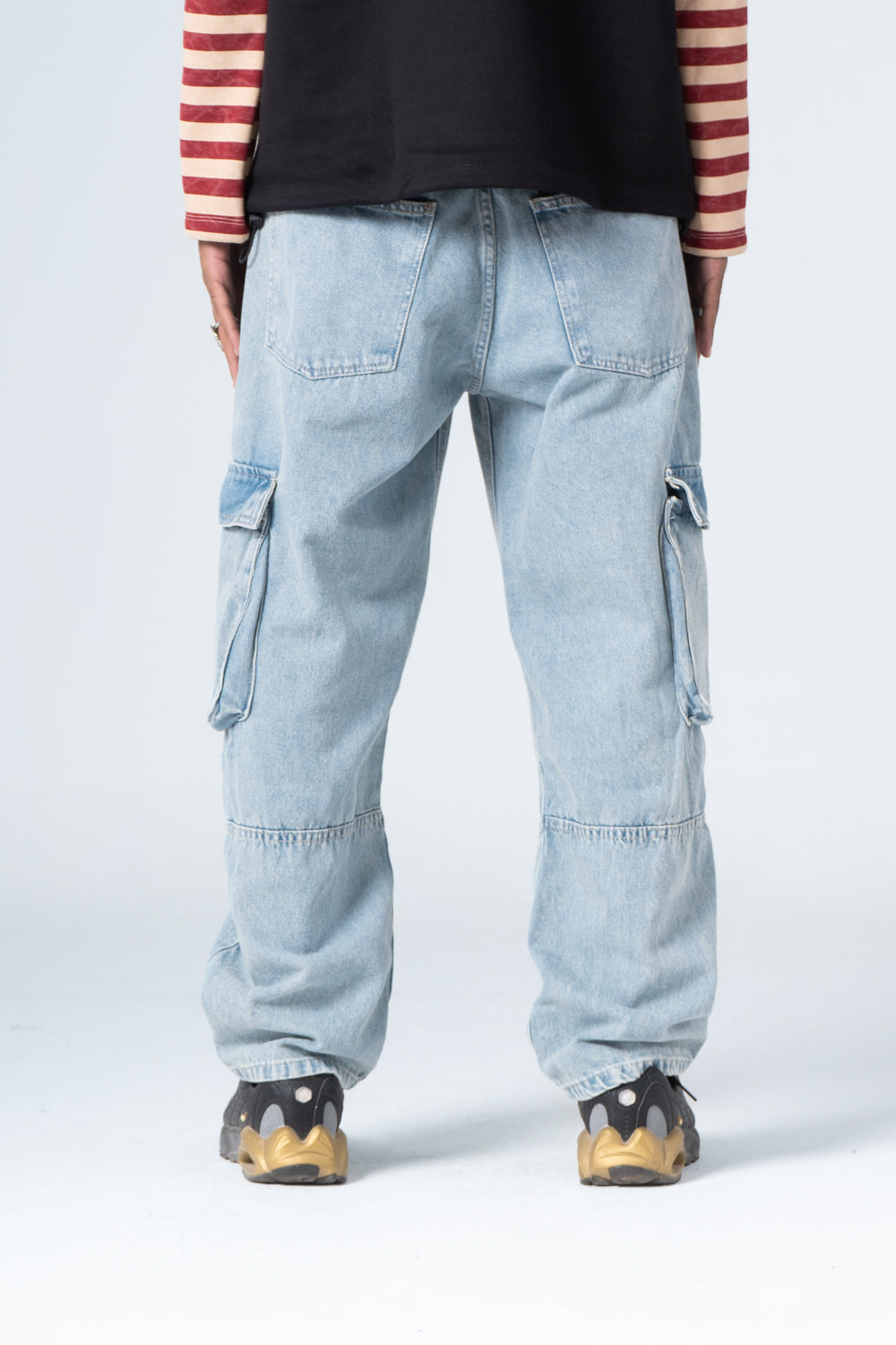 Denim Blue Side Flap Pockets Straight Jeans