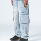 Denim Blue Side Flap Pockets Straight Jeans