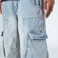 Denim Blue Side Flap Pockets Straight Jeans