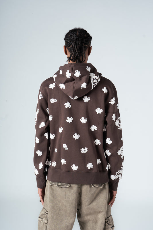 Brown Full Printed Hoodie