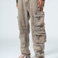 Beige Straight Leg Cargo Jeans