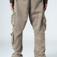 Beige Straight Leg Cargo Jeans