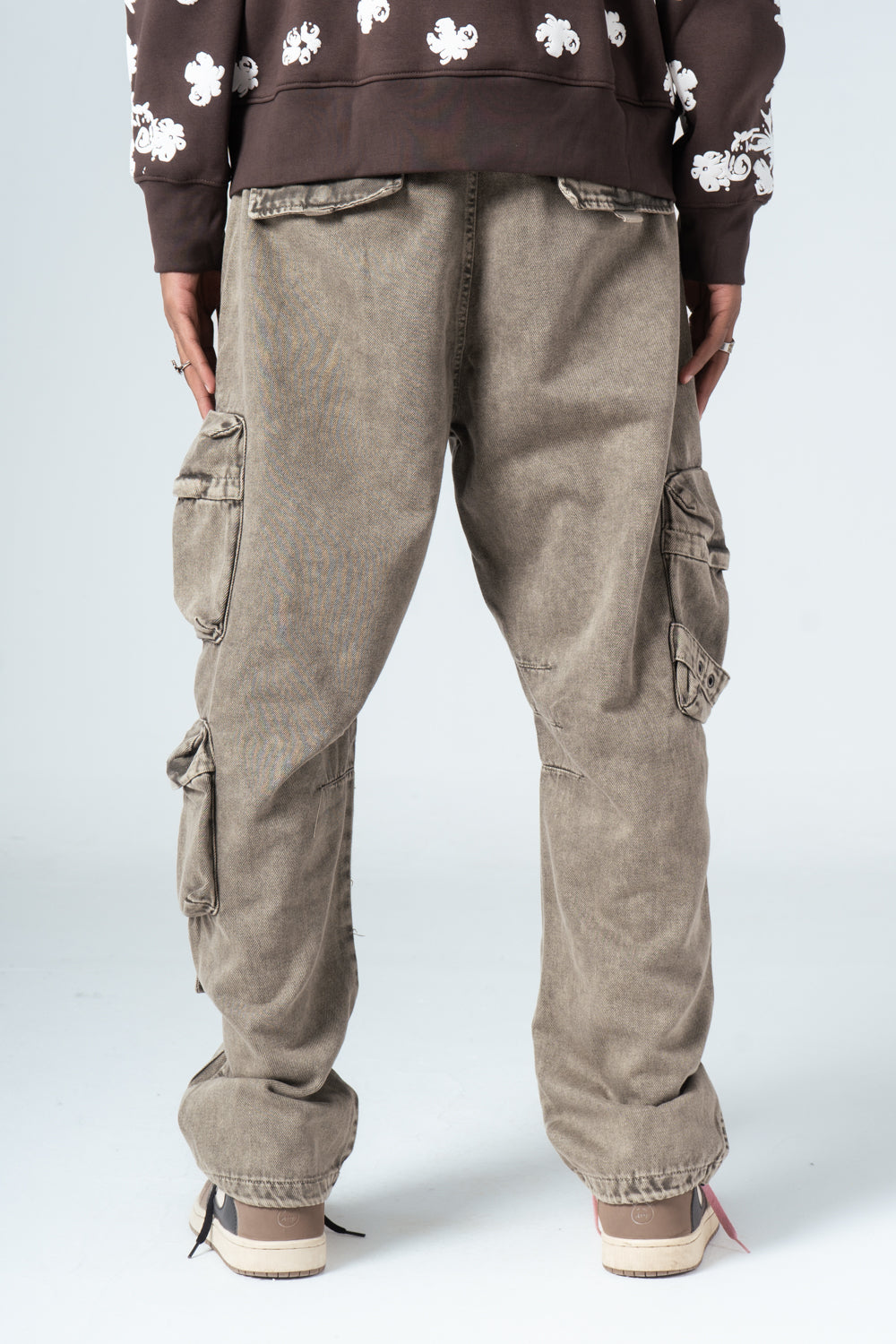 Beige Straight Leg Cargo Jeans