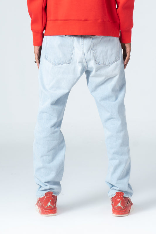 Ice Blue Flexible Ribbed Hem Jeans