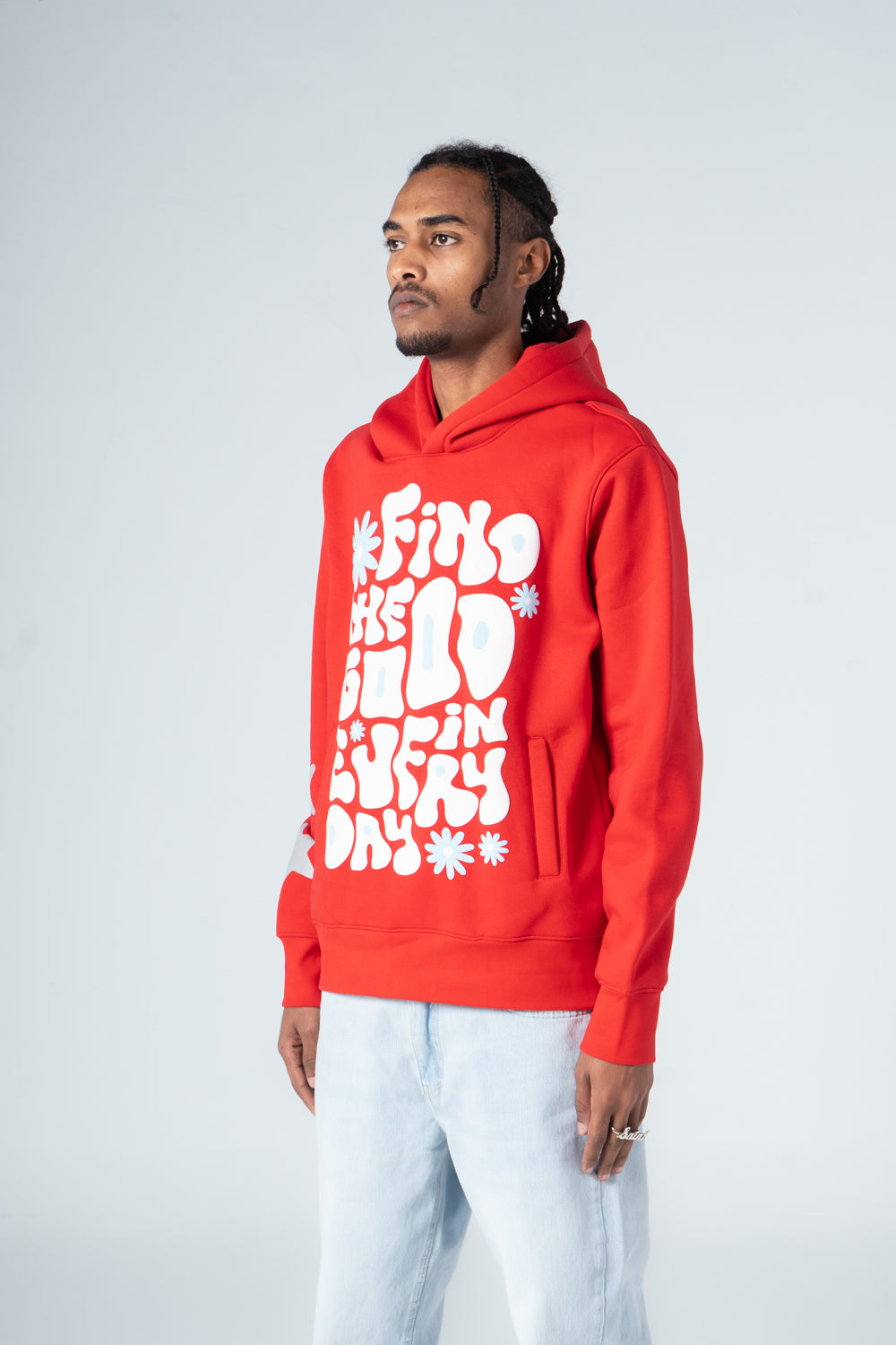 Red Printed Hoodie with Side Pockets