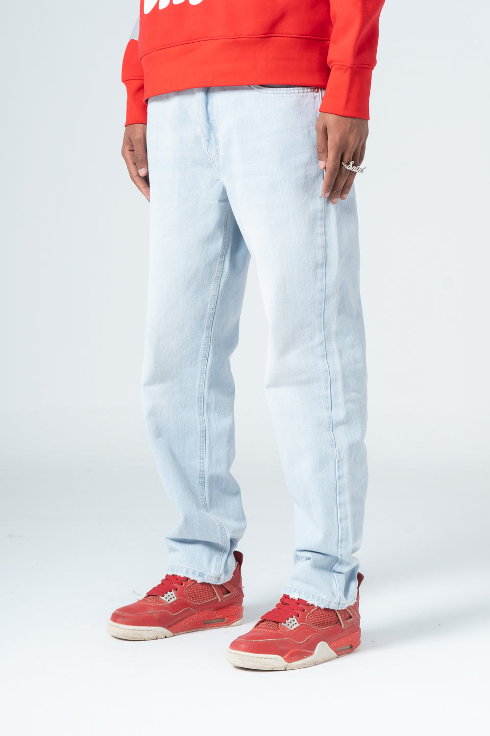 Ice Blue Flexible Ribbed Hem Jeans