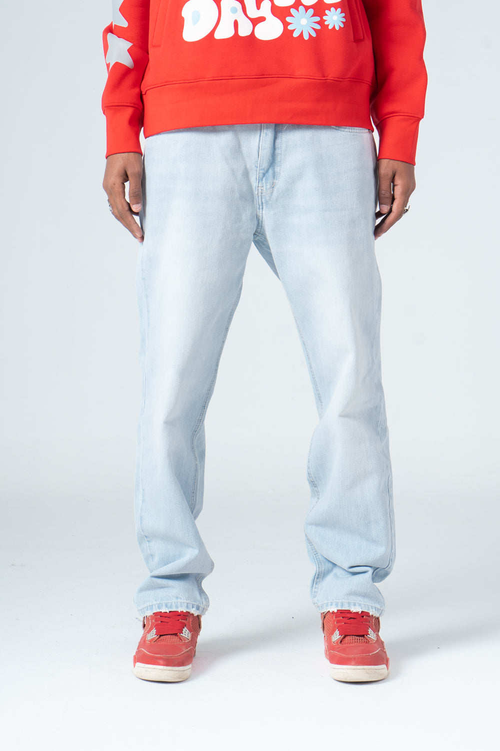 Ice Blue Flexible Ribbed Hem Jeans