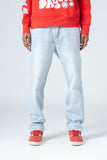 Ice Blue Flexible Ribbed Hem Jeans