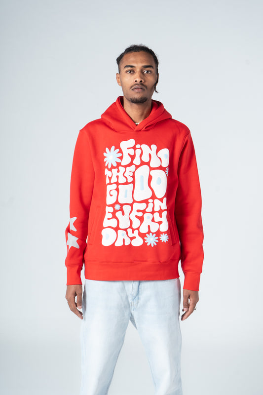 Red Printed Hoodie with Side Pockets