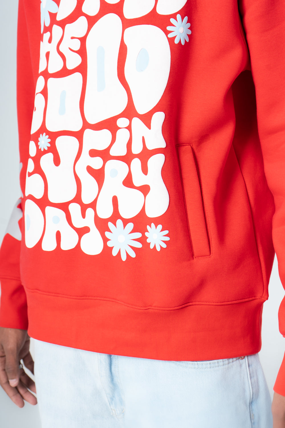 Red Printed Hoodie with Side Pockets