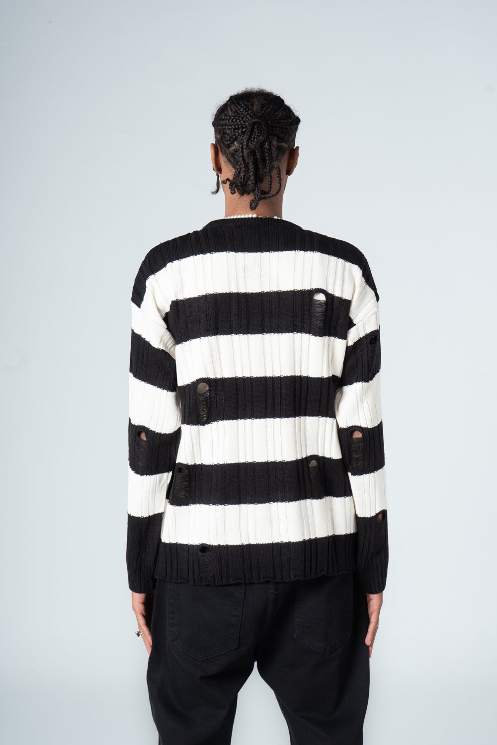 Ripped Wide Striped Pullover