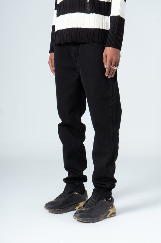 Black Plain Straight Leg Jeans