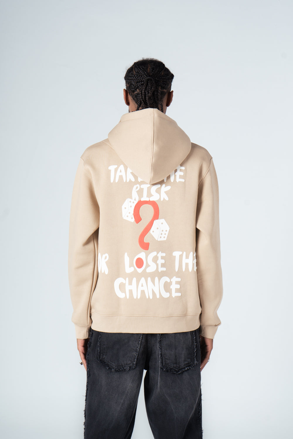 Beige Casual Back Printed Hoodie