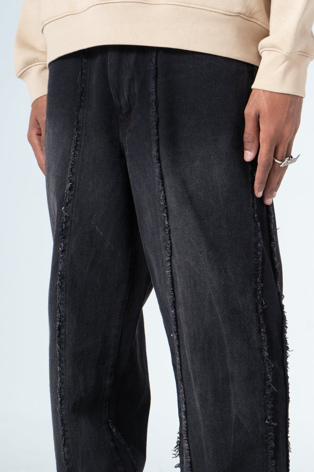 Black Fringe Straight Leg Jeans