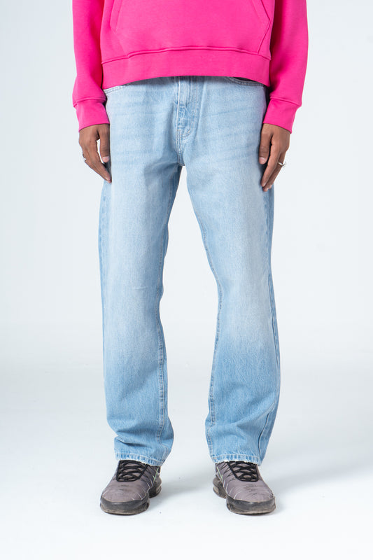 Sky Blue Flexible Ribbed Hem Jeans