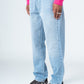 Sky Blue Flexible Ribbed Hem Jeans