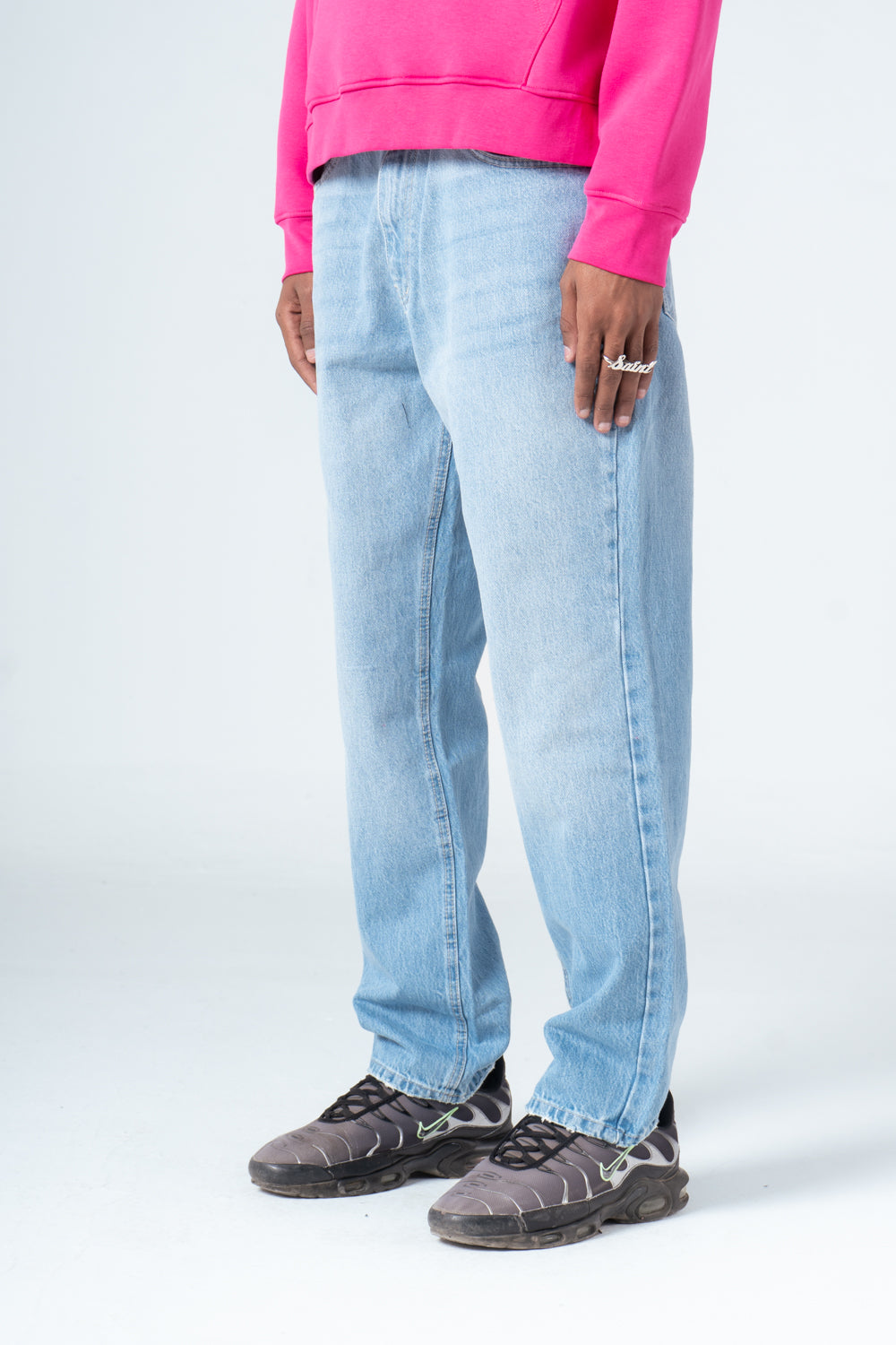 Sky Blue Flexible Ribbed Hem Jeans