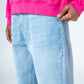 Sky Blue Flexible Ribbed Hem Jeans