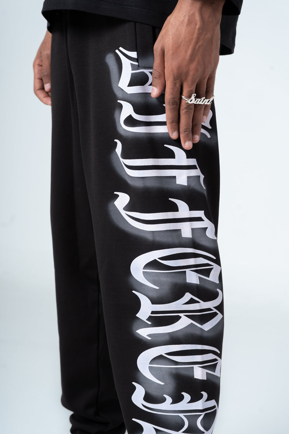 Black Side Printed Sweatpants