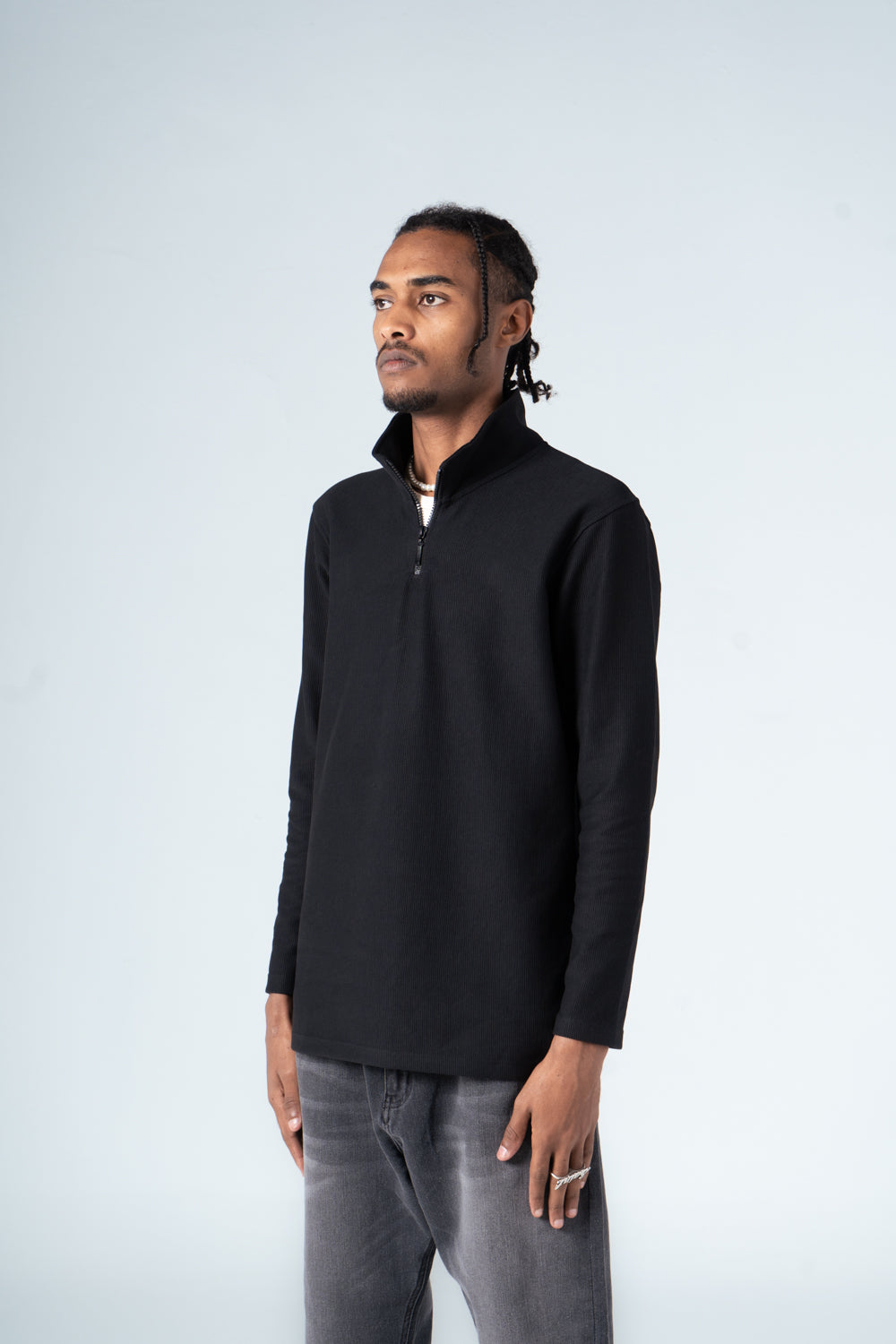 Black Quarter Zip Ribbed Sweater