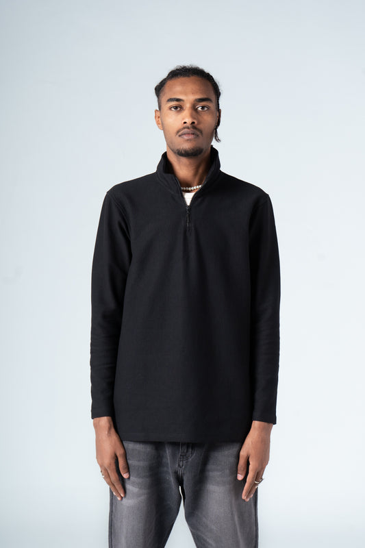 Black Quarter Zip Ribbed Sweater