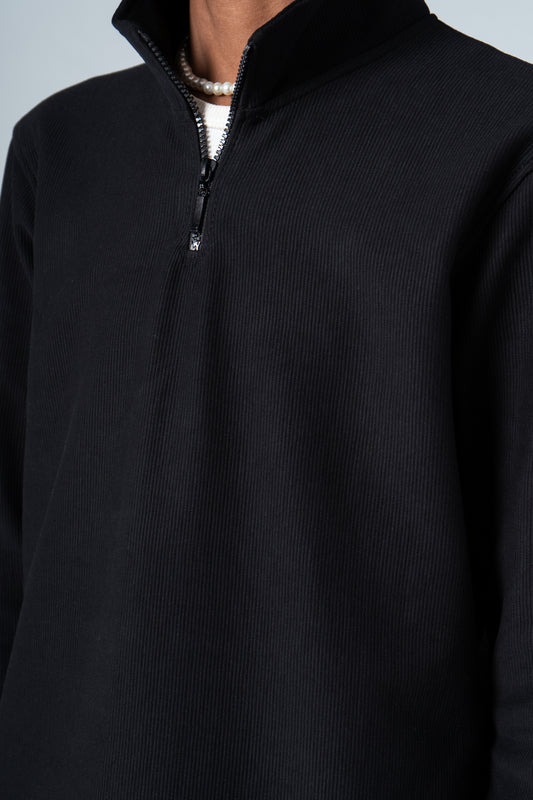 Black Quarter Zip Ribbed Sweater