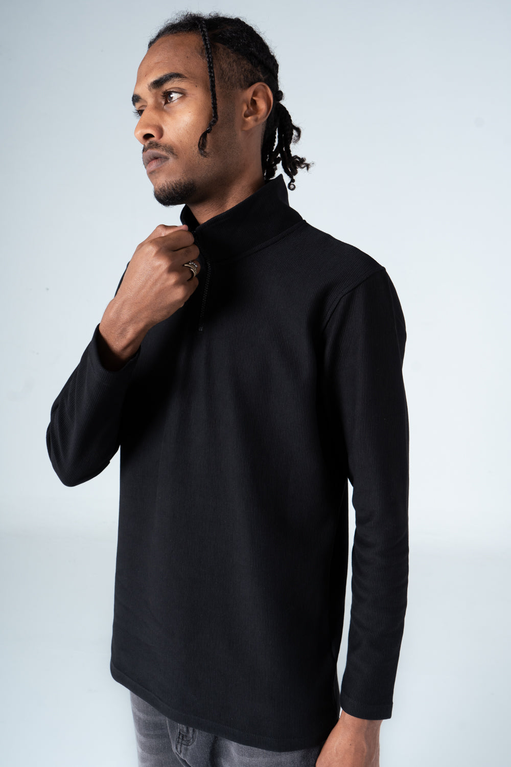 Black Quarter Zip Ribbed Sweater