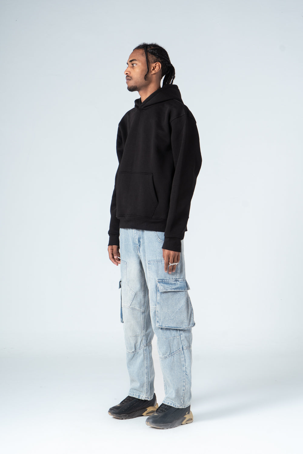 Denim Blue Side Flap Pockets Straight Jeans