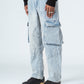 Denim Blue Side Flap Pockets Straight Jeans