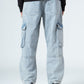 Denim Blue Side Flap Pockets Straight Jeans