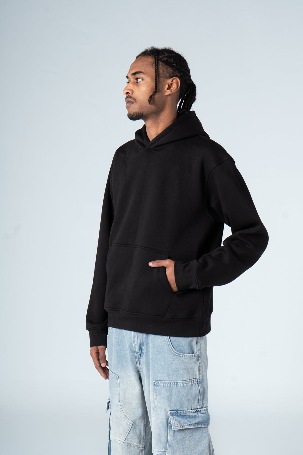 Black Durable Plain Hoodie