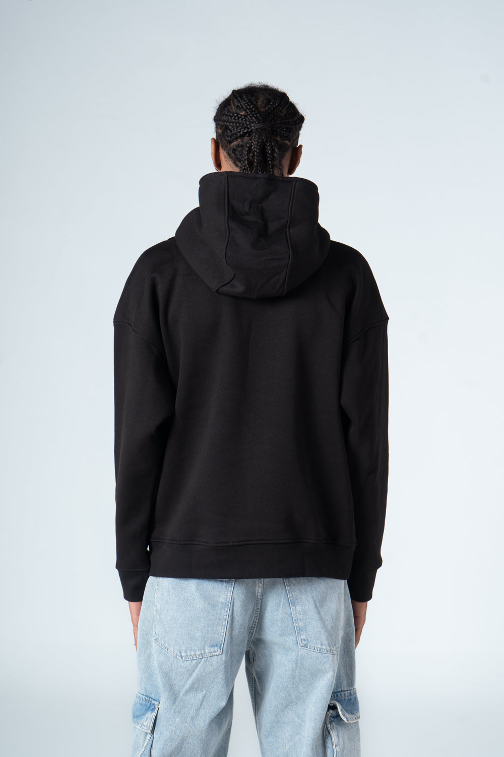 Black Simple Front Embroidery Hoodie