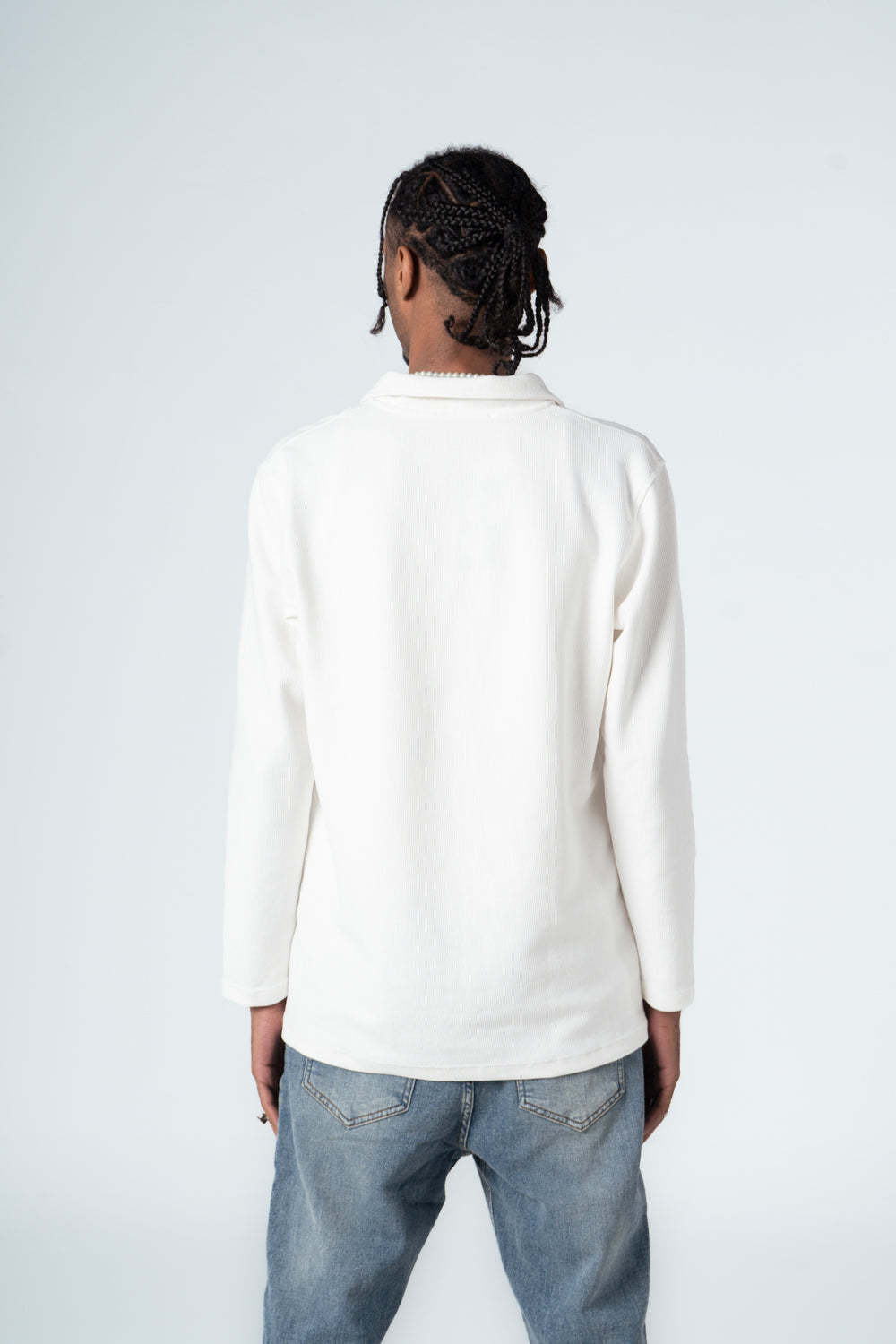 White Quarter Zip Ribbed Sweater