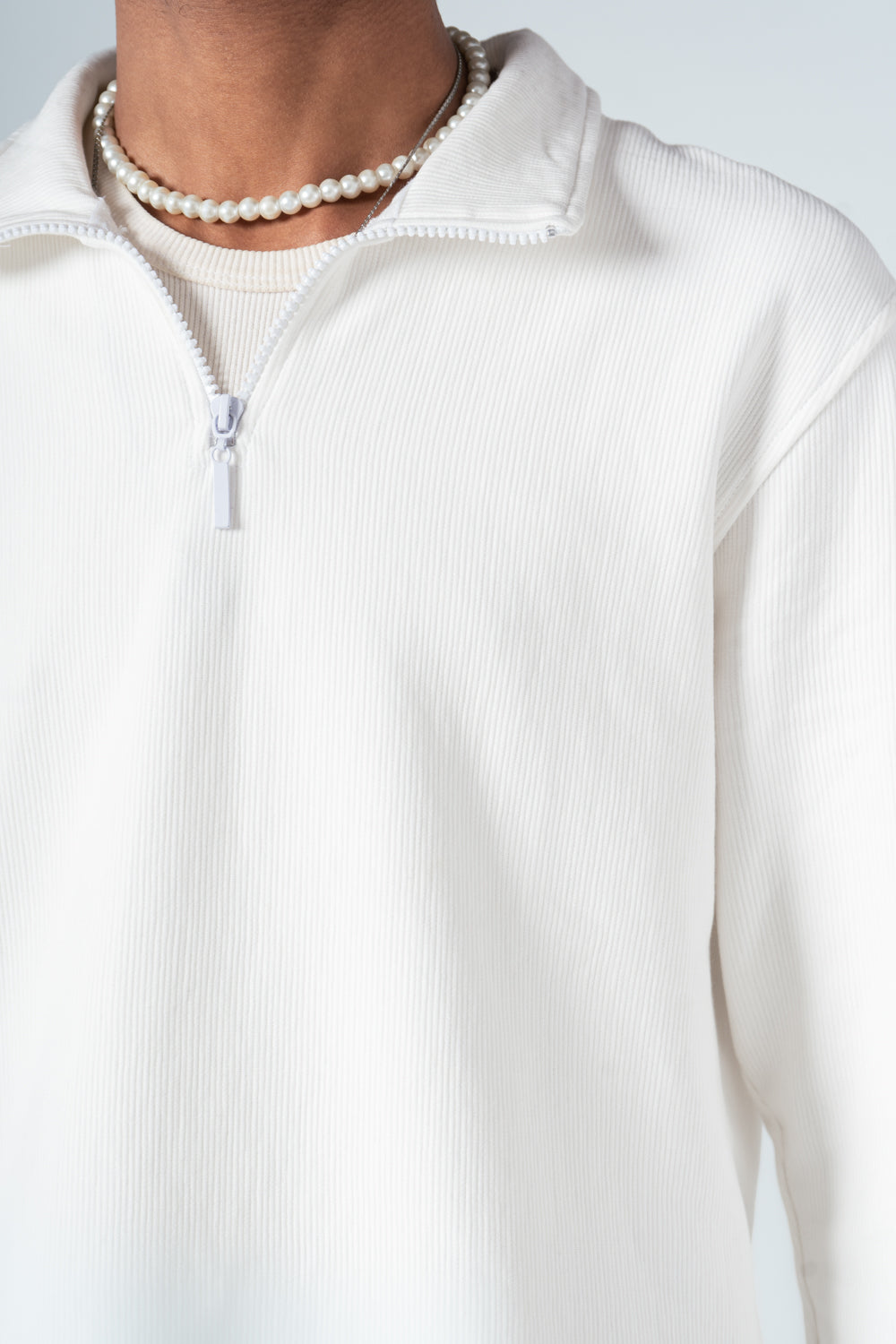 White Quarter Zip Ribbed Sweater