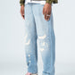 Light Blue Ribbed Straight Leg Jeans