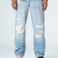 Light Blue Ribbed Straight Leg Jeans