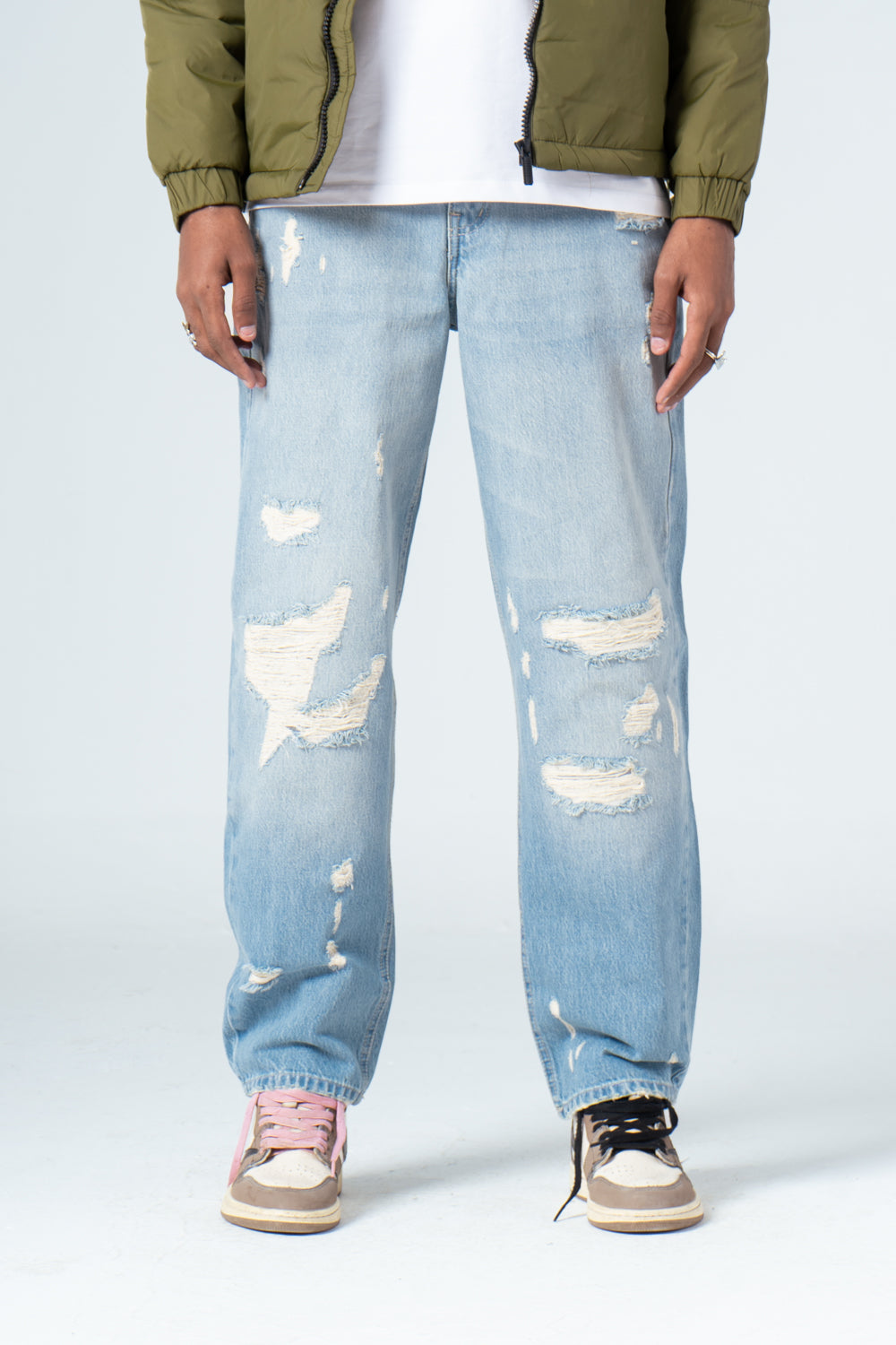 Light Blue Ribbed Straight Leg Jeans